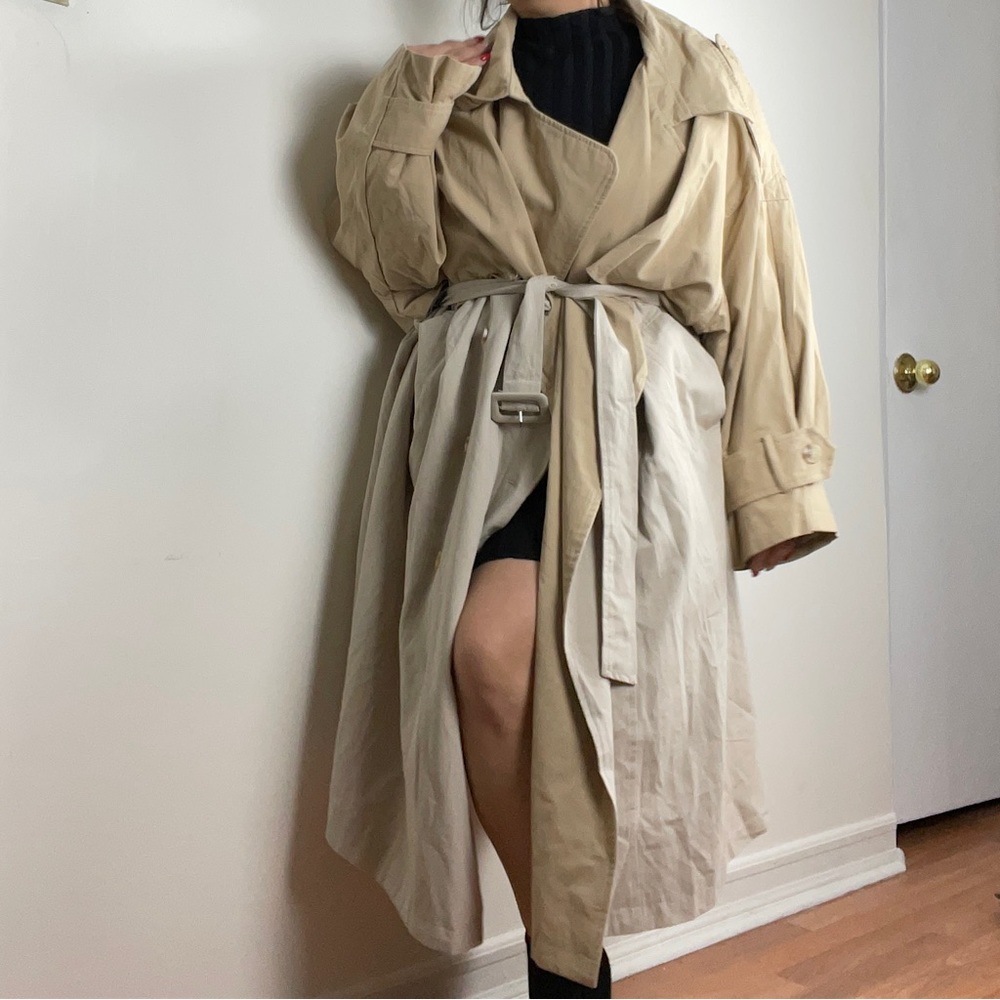 Nasty Gal Oversized Colorblock Two-Tone Neutral Belted Trench Coat Sz 16